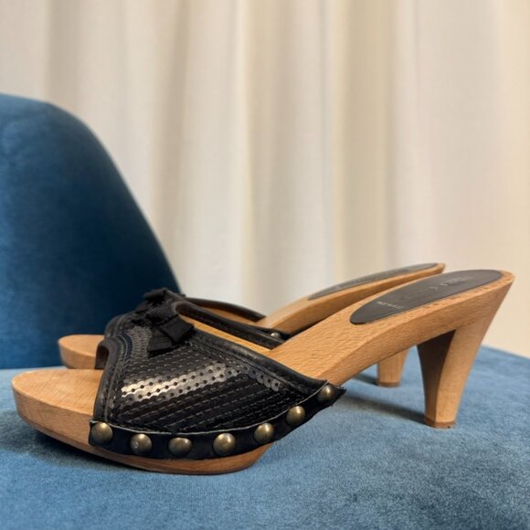 Miu Miu Y2K Sequin Bow Wooden Clog Heel Mules size 39/8.5 - Picture 2 of 9